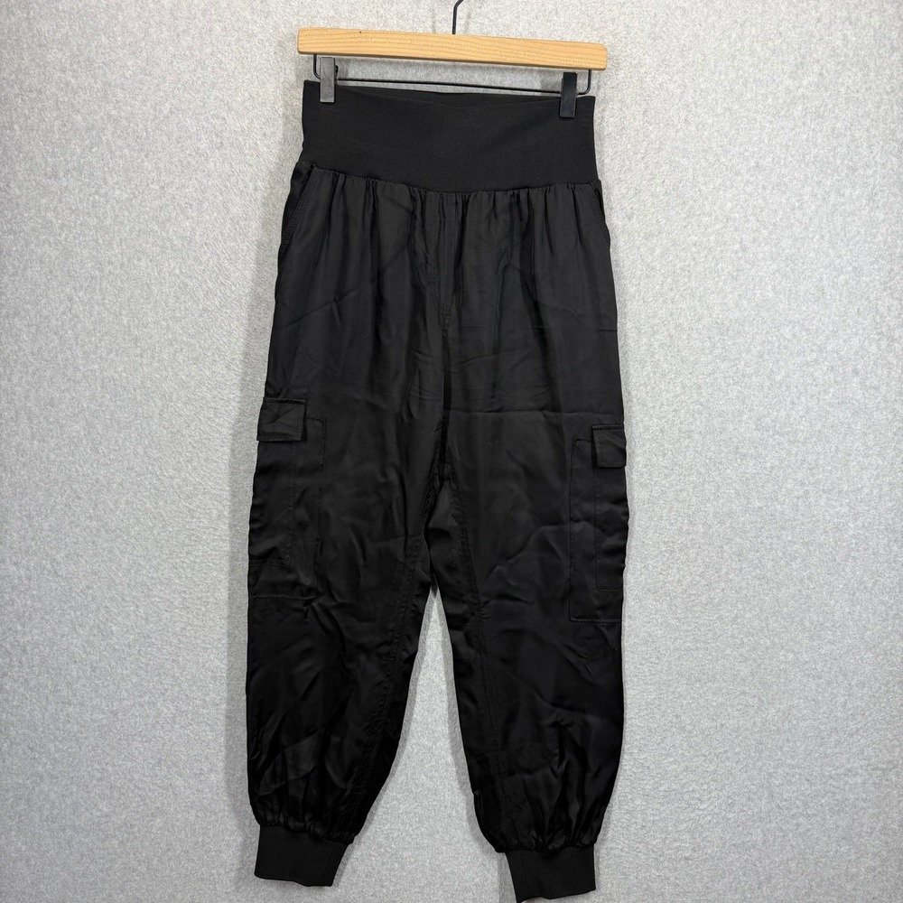 Cinq a Sept Giles Tous Les Jours Black Cupro Satin Cargo Jogger Pants Womens S